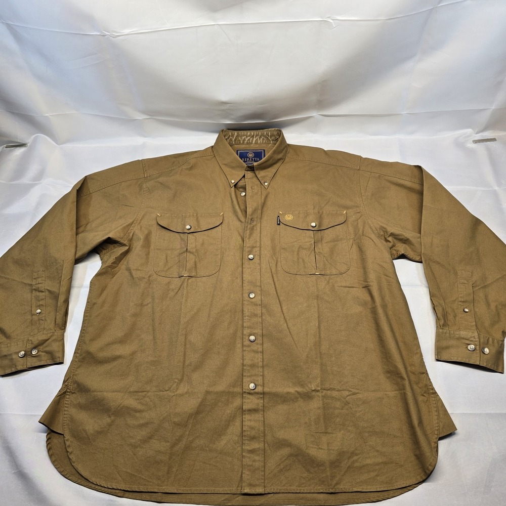 BERETTA Button Up L/S Shirt Men's XXL Dual Chest Pockets‎ Brown
